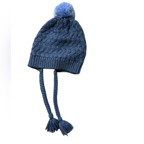 The North Face Blue Beanie with Pom Pom and Braided Ties - Picture 2 of 4